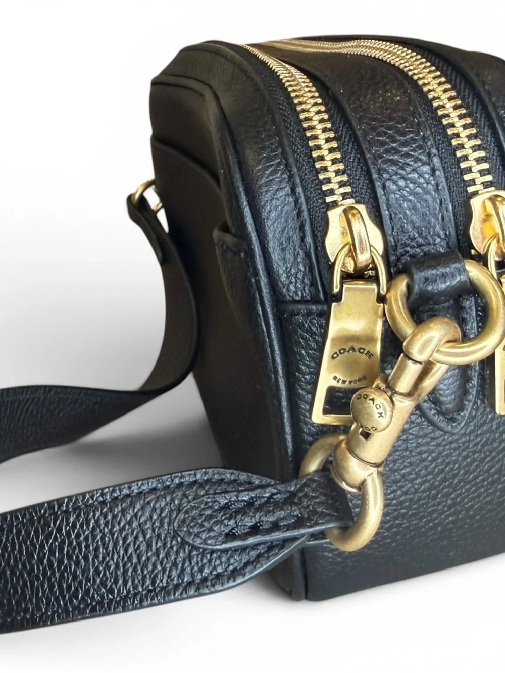 Coach Black Pebbled Leather Crossbody with Gold-Tone Turnlock
